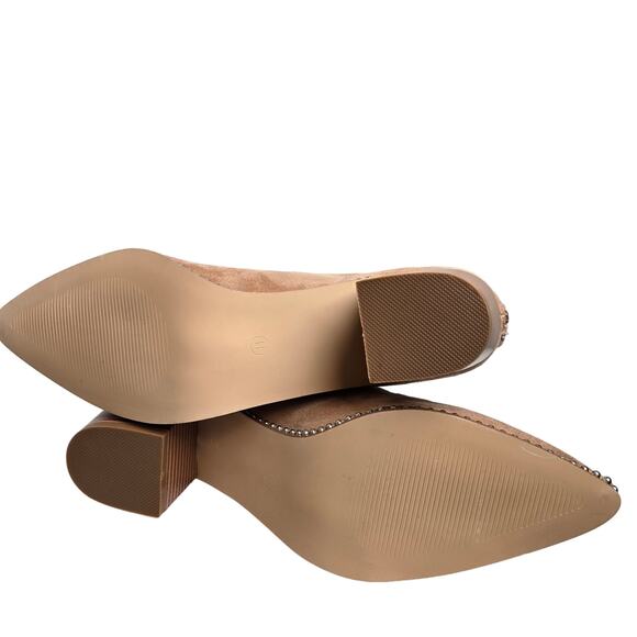 LAICIGO Suede Pointed Toe Ankle Boot Chunky Stacked Heel Back Zipper Sz 11 Beige - Picture 6 of 7